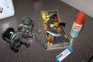 lot 79 image: Fishing Lot Fishing Reels, Lures and Bug Spray