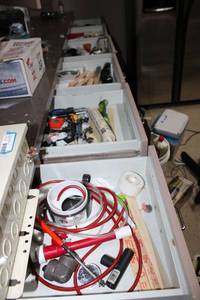 lot 82 image: Contents of 6 Drawers Padlocks, Hardware, Tools, see pictures