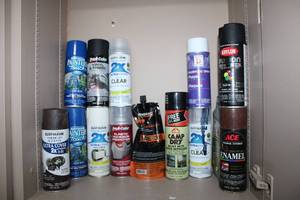 lot 85 image: Spray Paint, Engine Oil SAE 30, and Camp Dry Cans