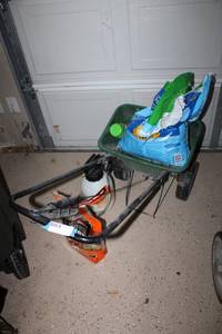 lot 96 image: Yard Care Lot Scotts Push Spreader, Ant Mound Killer, Sprayer, Potting Mix