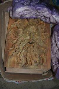 lot 120 image: Two Wall Mount Face Fountains for Pool still in packaging (man w beard image)