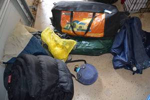 lot 99 image: Camping Lot Tents, Air mattresses, Anchor Spikes, Sleeping Bag, Canteen