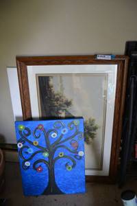 lot 104 image: Canvas - 24x30 unopened and Framed Print of Lakehouse, Tree painting on canvas
