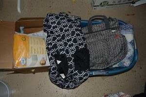 lot 100 image: Baby Lot Crib Mattress cover, Diaper bag, Blankets and more