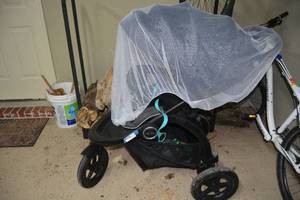 lot 114 image: 3-Wheel Graco Jogger Stroller with cover (LOT 173 carrier works with stoller.)