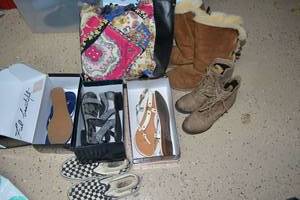 lot 117 image: Shoe Collection Size 8 mostly Sandals, Winter Boots, and Bag