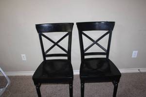 lot 144 image: Pair of Black Lacquer type Finish Solid Wood Dining Chairs Matches 30, 31, 32