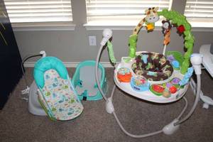 lot 147 image: Animal Activity Baby Walker, Lounger and Booster Chair (UseResponsibility is sole discretion of Buyer)