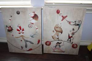 lot 177 image: Pair of Stretched Canvas Circus Wall Art