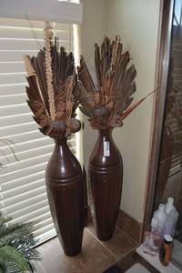 lot 138 image: Pair of Decorative Vases with Dried Arrangements, Approx. 3 Ft. Tall Each