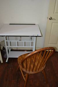 lot 182 image: Drawing Desk that Tilts and Spindle Back Chair