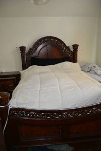 lot 200 image: Queen Size Bed Frame with Ornate Headboard and Footboard