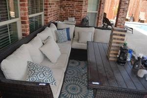 lot 203 image: Large Patio 2-Piece Sectional Couch with Cushions