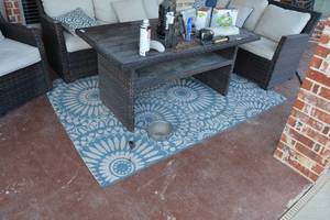 lot 212 image: Patio Area Rug with Blue and White Colors