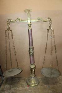 lot 3 image: Vintage Brass Scale, Approx. 3Ft. Tall