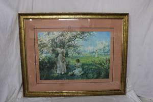 lot 93 image: Framed Ladies in the Meadow Wall Art, 35W x 28 Tall, signed 1898