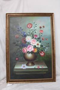 lot 96 image: Framed Vase with Flowers, 28W x 40Tall, signed by artist