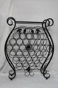 lot 108 image: Wire Wine Rack with Beveled Glass Top Shelf, 29W x 3Ft. Tall