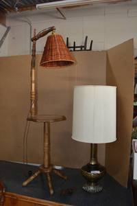 lot 63 image: Vintage Table Lamps, one with cane lamp shade