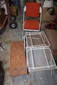 lot 115 image: Vintage Folding Chair and Tables Plus Wood Step