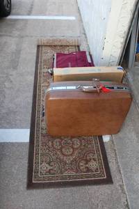 lot 129 image: Hallway Area Rug, Samsonite Suitcases and Garment Bag
