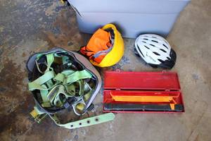 lot 157 image: Safety Harnesses, Emergency Reflectors, Hard Hat, Giro Bike Helmet