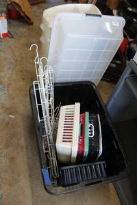 lot 183 image: Plastic Baskets and Containers, Plus some Wire Shelf Pieces