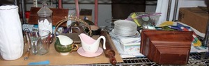 lot 186 image: Misc. Home Decor Vase, Creamers, Plates, Belts, Contact Paper and More