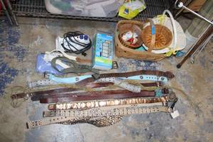 lot 188 image: Belts most Size Small (some leather, some new), Iron, Baskets, Filters