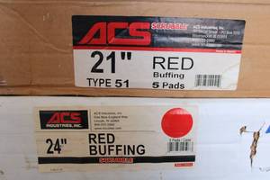 lot 224 image: 2 Boxes of Industrial Cleaner Red Buffing Pads - 21, 5 per Box and 24, 5 per Box