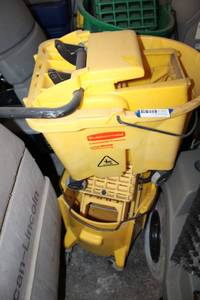 lot 231 image: Two Industrial Rubbermaid Mop Buckets with Mop Ringers - Yellow
