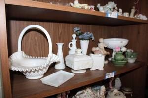 lot 66 image: White and Milk Glass Lot Plus 3-Fluted Vase