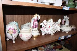 lot 67 image: European Style Porcelain Box with Lid, Figurines, Vases, Trinket Box