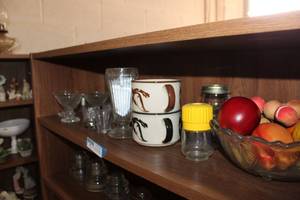 lot 69 image: Fruit Bowl, Vintage Glassware, Tiny Measuring Cup, Soup Bowls