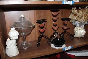 lot 72 image: Home Dcor Set of 3 Wire Candle Holders, Lidded Compote, Swan Dish and More
