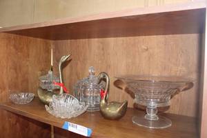 lot 79 image: Pair of Brass Ducks, Serving Glassware, Compotes and more