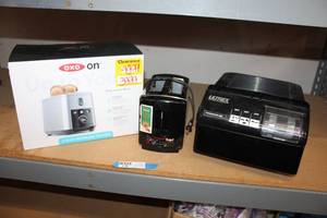 lot 82 image: OXO Motorized Toaster (still in Box), Bagel Toaster, and Counter top Fryer
