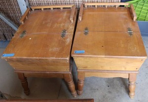 lot 91 image: Pair of Mid-Century Solid Wood End Tables with Top Lift Compartments