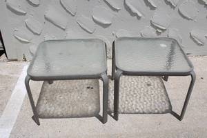 lot 95 image: Pair of Glass Top Patio Tables with Tempered Glass