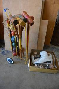 lot 167 image: Vintage Rolling Croquet Set and Pair of Roller Skates
