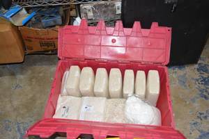 lot 217 image: Red Tub with Unopened Cloth Mop Heads