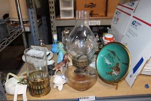 lot 109 image: Vintage Perfume Bottles, Oil Hurricane Lamp and More