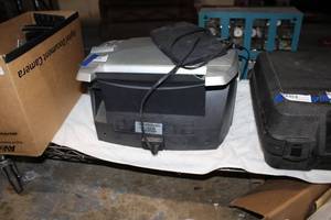lot 116 image: Vintage Pitney-Bowes Postage Machine and Tape Sheets, Dell PrinterScanner, Box of Keyboard Keypads