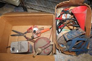 lot 120 image: Tools Battery Cables, Jack, Weed Trimmer and More