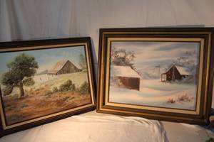 lot 141 image: Two Country Farmhouse Paintings signed by artists