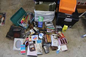 lot 171 image: Office Supplies Hanging Folders, Pens and Colored Pencils, adding machine and more