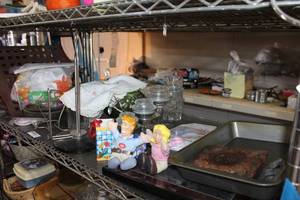 lot 208 image: Kitchen Lot Pie Plates, Glass Canister Set, Paper Towel Holder, Talking Dolls and more