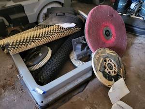 lot 58 image: Extra Commercial Floor Cleaner Parts, Brushes and Pads and more