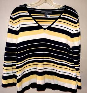 lot 28 image: JOSEPHINE CHAUS WOMENS SWEATER BLOUSE - HORIZONTAL STRIPES - SIZE LARGE