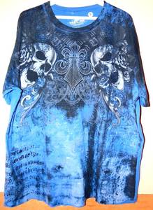 lot 78 image: HELIX DOUBLE SKULL  BLUE TEE SHIRT - MADE IN MEXICO - SIZE 2XL